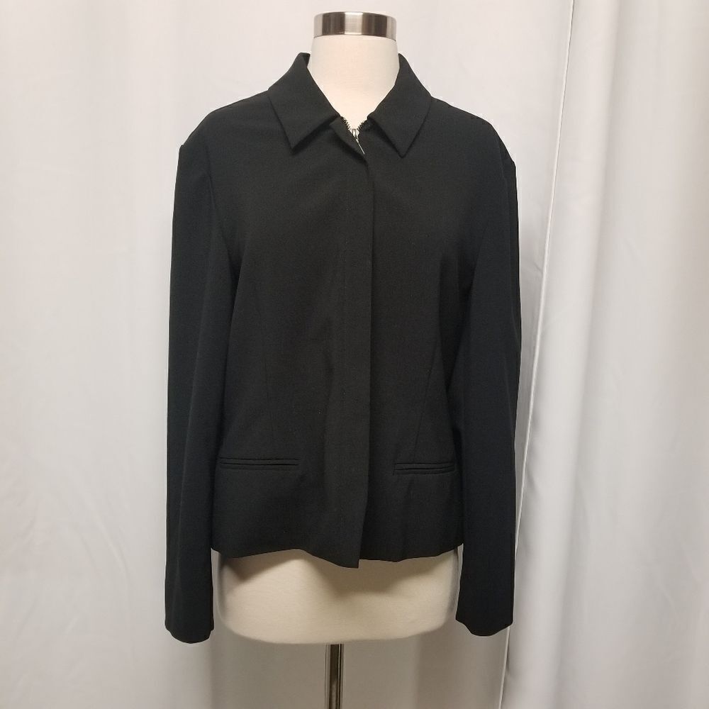 Ralph Lauren Blazer Wool Blend Black Zip Up‎ Business Casual Woman's Large